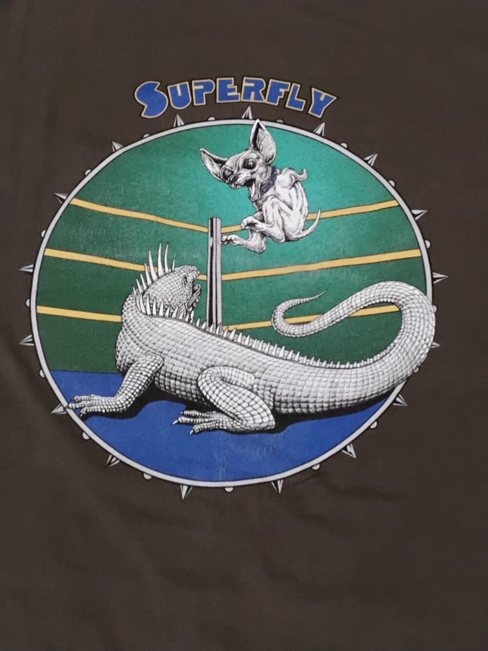 90s Lifeforms Superfly Graphic T Shirt 3XL Khaki Green Iguana Chihuahua Parody